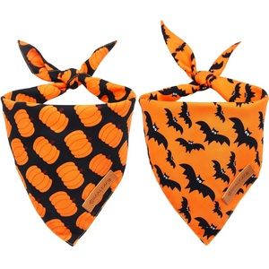 NEW! Realeaf Halloween Dog Bandanas 2 Pack, Pumpkin - Size Small NWT